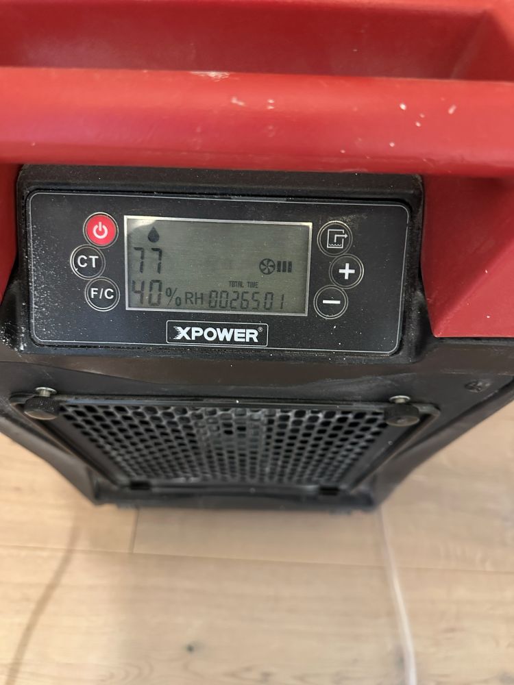 Commercial dehumidifier display showing room humidity